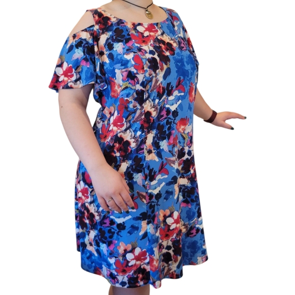 NEW London Times Blue Cold Shoulder Dress Sundress Plus Sz.16W - Picture 1 of 12